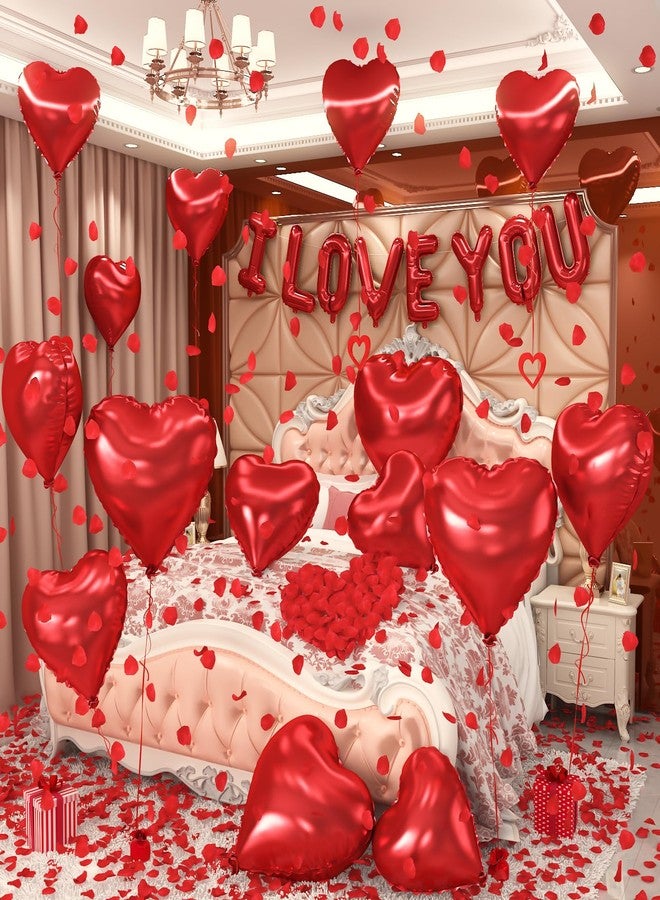 Froova I Love You Balloons Valentines Day Balloons Red Heart Love Foil Mylar Balloon 1000 Pcs Rose Petals for Wedding Anniversary Engagement Valentine Day Romantic Decorations Special Night Party - Image 1
